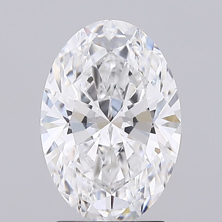 2.09 A brilliant oval-cut diamond, glistening with multiple facets, set against a soft gray background.