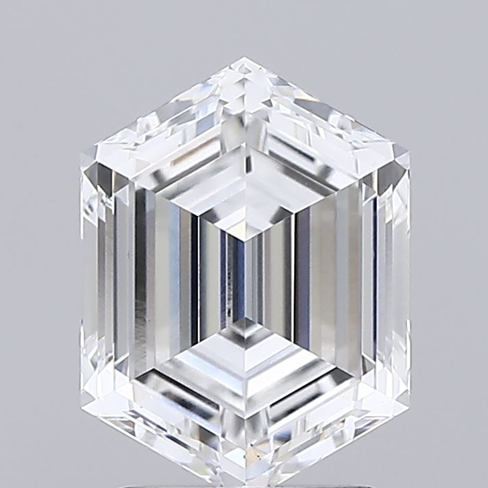2.09 Hexagonal diamond cut with vertical facets, reflecting light from multiple angles.