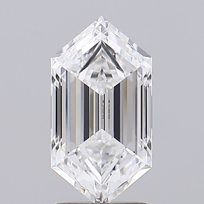 2.09 Hexagonal diamond with vertical facets and clear, bright appearance.