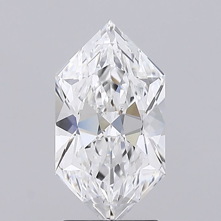 2.09 A sparkling, marquise-cut diamond sits on a neutral background. Its facets shimmer with bright reflections, conveying elegance and luxury.