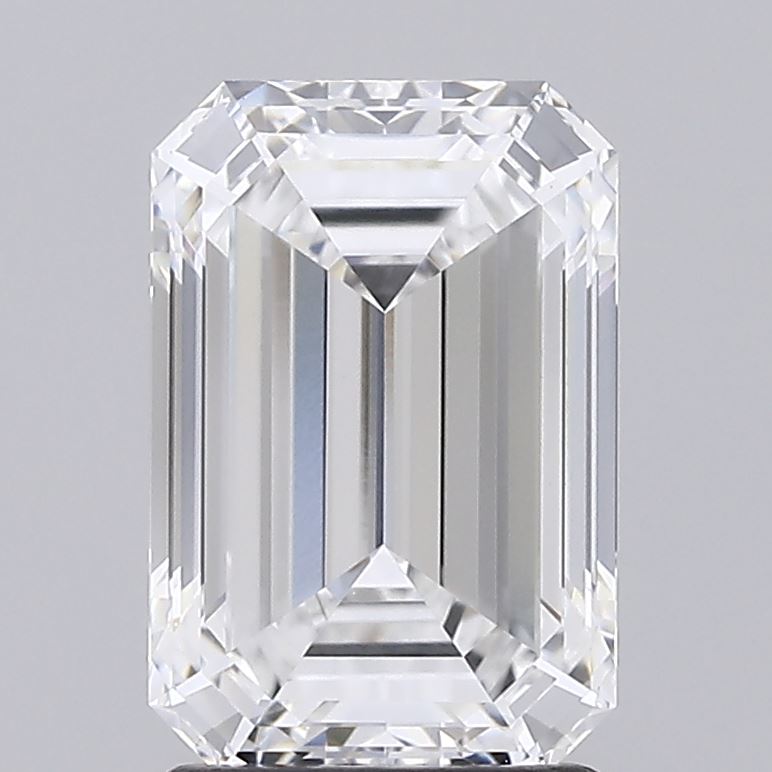 2.23 A clear, rectangular emerald-cut diamond with brilliant facets and sharp edges, displayed against a neutral background.