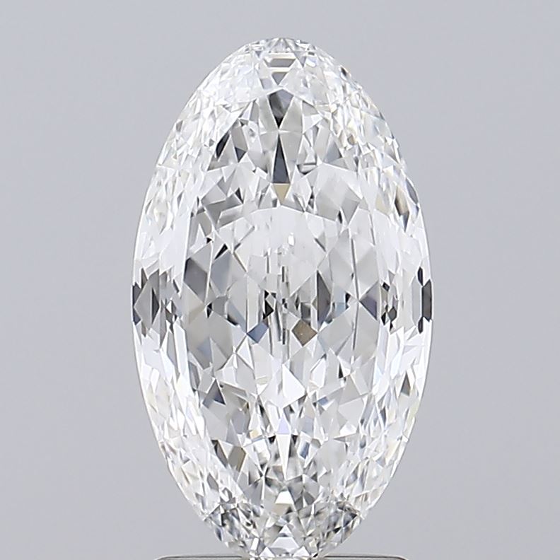2.25 An exquisite marquise-cut diamond, showcasing brilliant facets that reflect light, set against a soft gray background.