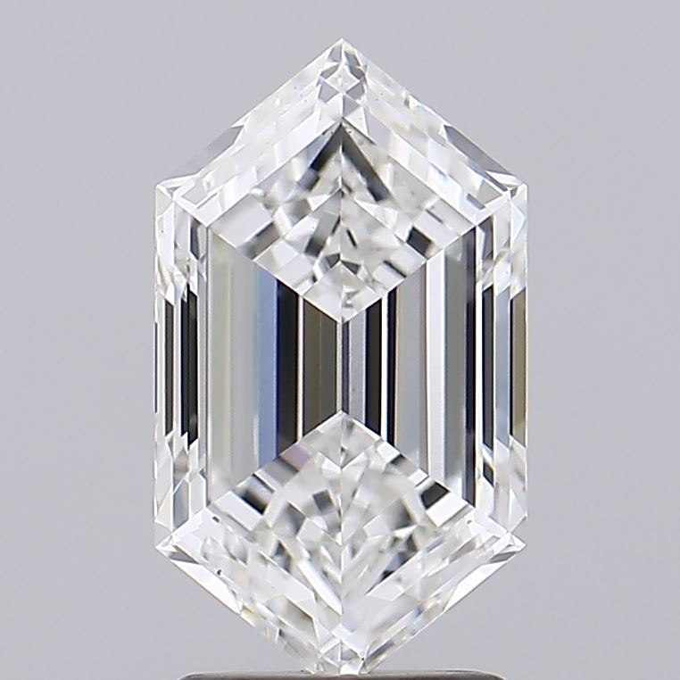 2.26 Hexagonal diamond with vertical facets and a clear, reflective surface.