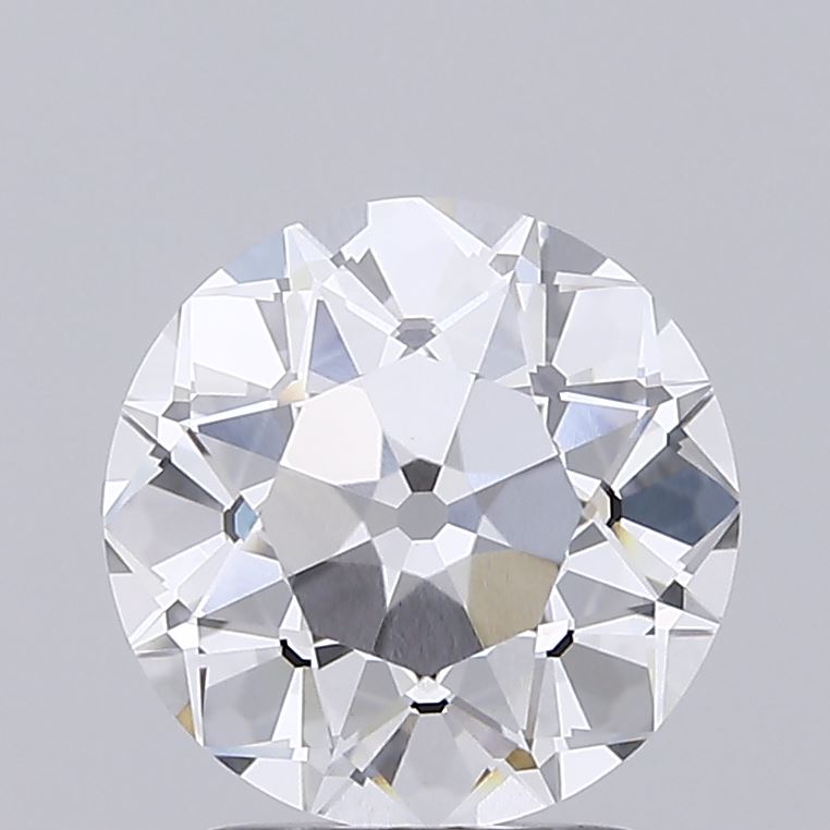 2.27 Close up of a round cut diamond against a gray background.