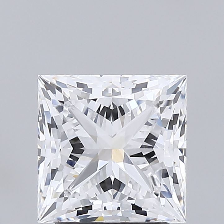 2.27 A sparkling, square-cut diamond with intricate facets catching light, set against a soft gray background.