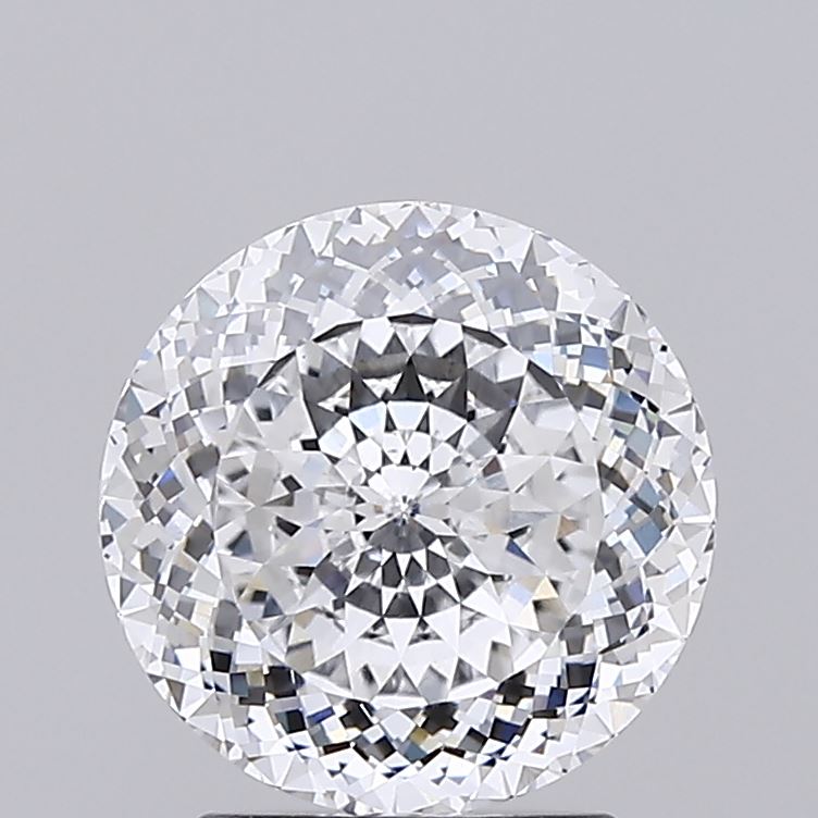 2.28 A beautifully cut, round diamond sparkling with clarity and brilliance against a soft gray background.