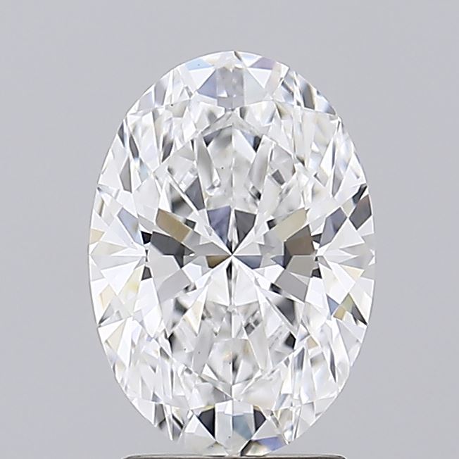 2.28 A sparkling oval diamond gem reflecting light, showcasing intricate facets and clarity against a neutral gray background.