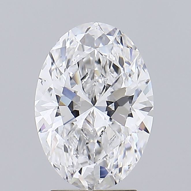 2.29 Oval cut diamond with multiple facets reflecting light displayed on a gray background.