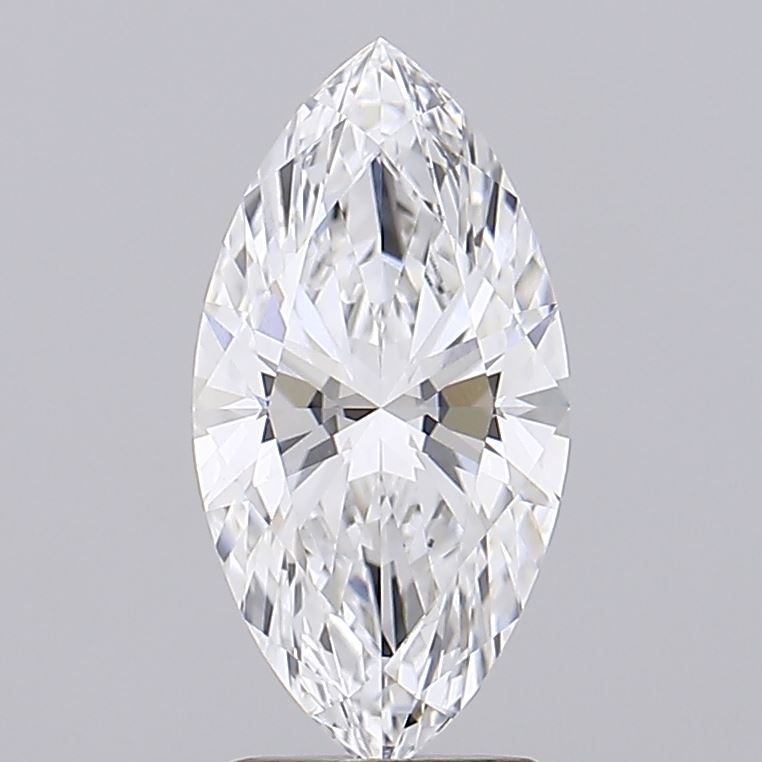 2.32 A stunning, faceted marquise-cut diamond glistening against a soft gray background, showcasing its brilliance and clarity.