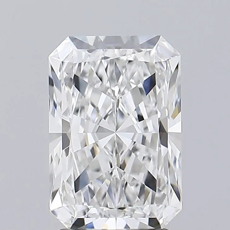 2.33 A close up of a sparkling clear cut diamond against a grey background.