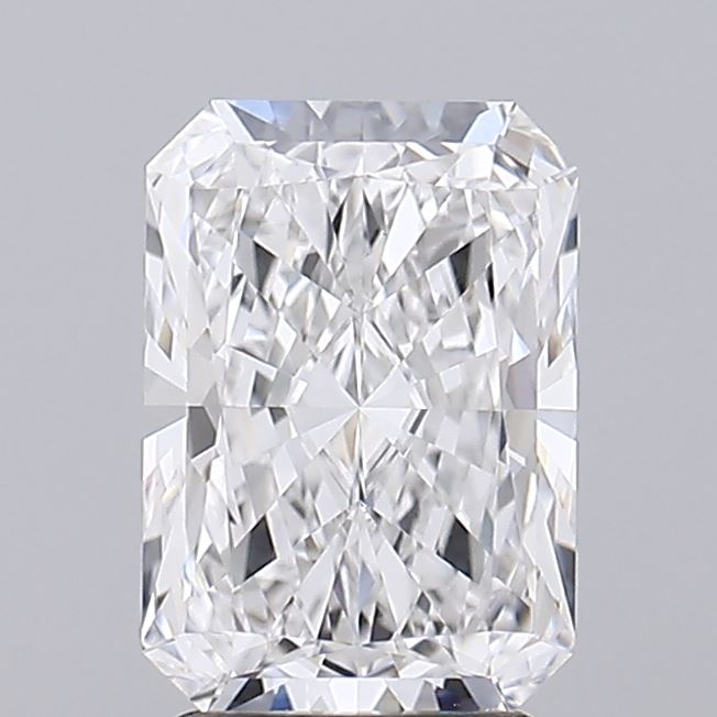 2.33 A stunning rectangular diamond with intricate facets, showcasing brilliant clarity and sparkle against a neutral gray background.