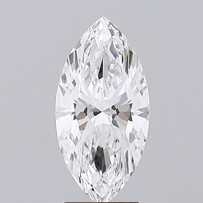 2.35 Close up of a marquise cut diamond on a grey background.