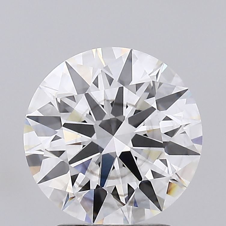 2.35 A round brilliant-cut diamond gleams with multiple facets, showcasing its clarity and brilliance against a soft gray background.