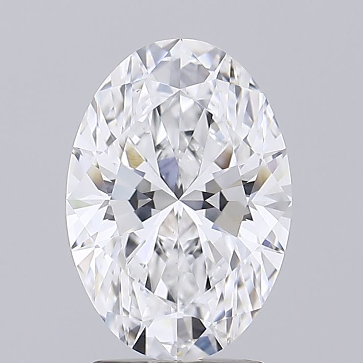 2.44 A sparkling oval cut diamond against a grey background.