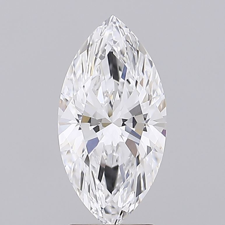 2.5 A polished, marquise-cut diamond showcasing brilliant facets and high clarity against a light gray background.