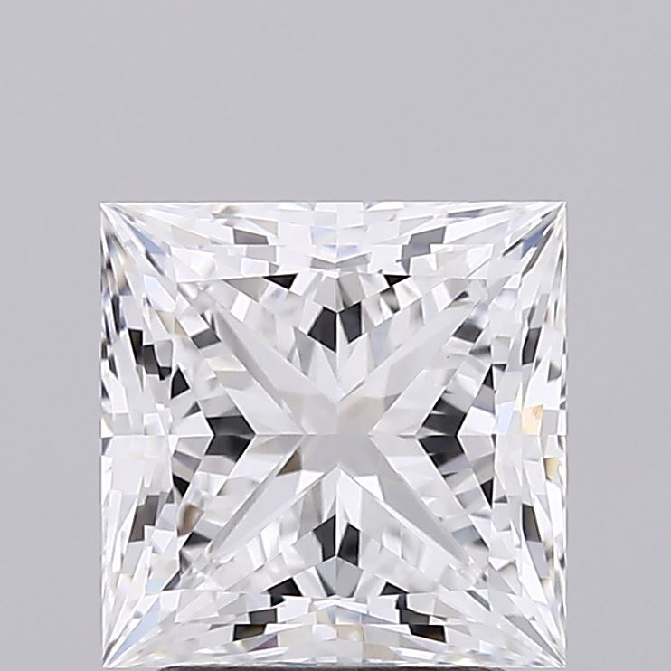 2.50 A glimmering, square-cut diamond displaying intricate facets that reflect light beautifully against a neutral background.
