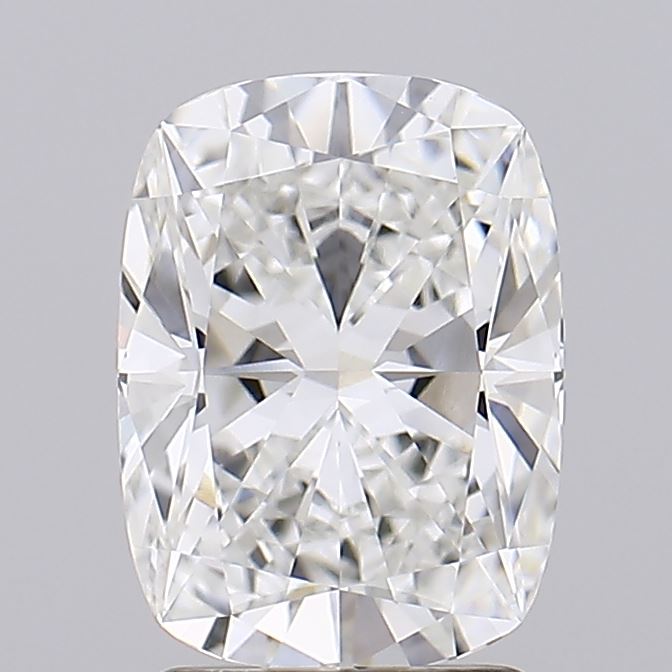 2.52 A brilliant, cushion-cut diamond sparkles with clarity and intricate facets against a soft gray background.