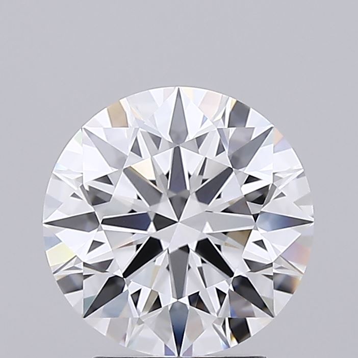 2.52 A luminous round brilliant-cut diamond sparkles with intricate facets, set against a soft gray background, showcasing its brilliance.