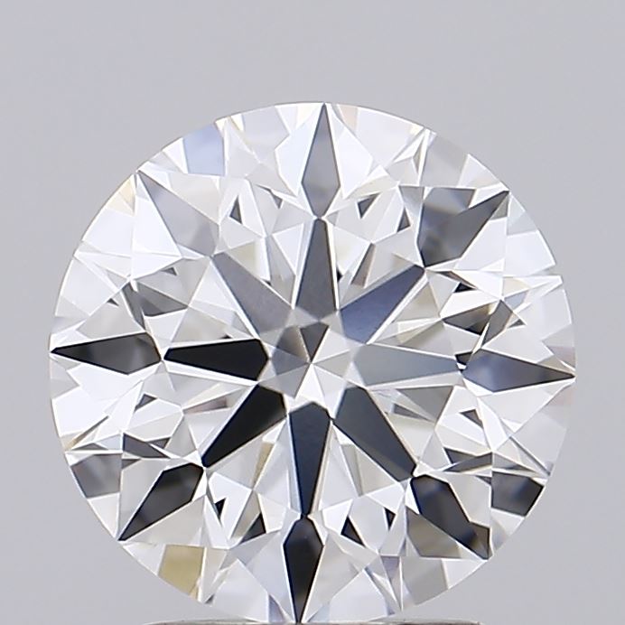 2.52 A round, brilliant-cut diamond with intricate facets reflects light, creating a sparkling display. The gem radiates elegance against a plain gray background.