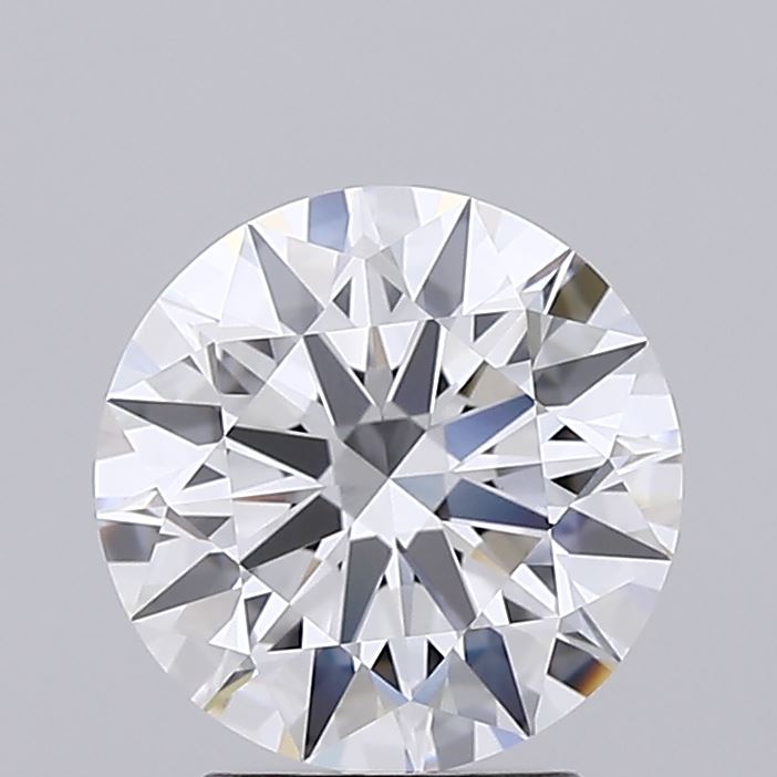 2.52 A sparkling round-cut diamond showcases its brilliant facets on a gray background, reflecting light with clarity and elegance, evoking luxury.