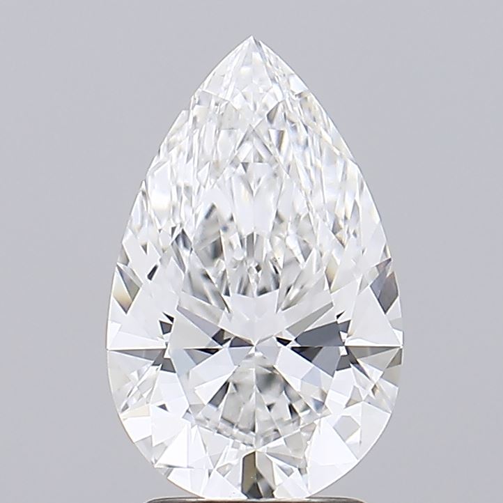 2.53 A brilliant, pear-shaped diamond showcasing intricate faceting and exceptional clarity, reflecting light beautifully against a neutral background.