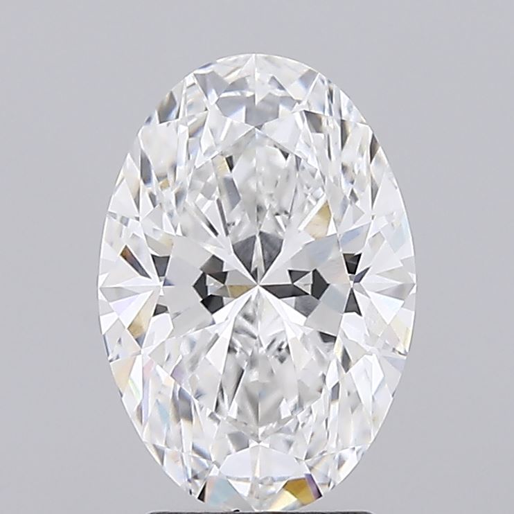 2.53 A stunning oval-cut diamond sparkles brilliantly, showcasing its clarity and intricate faceting against a neutral background.
