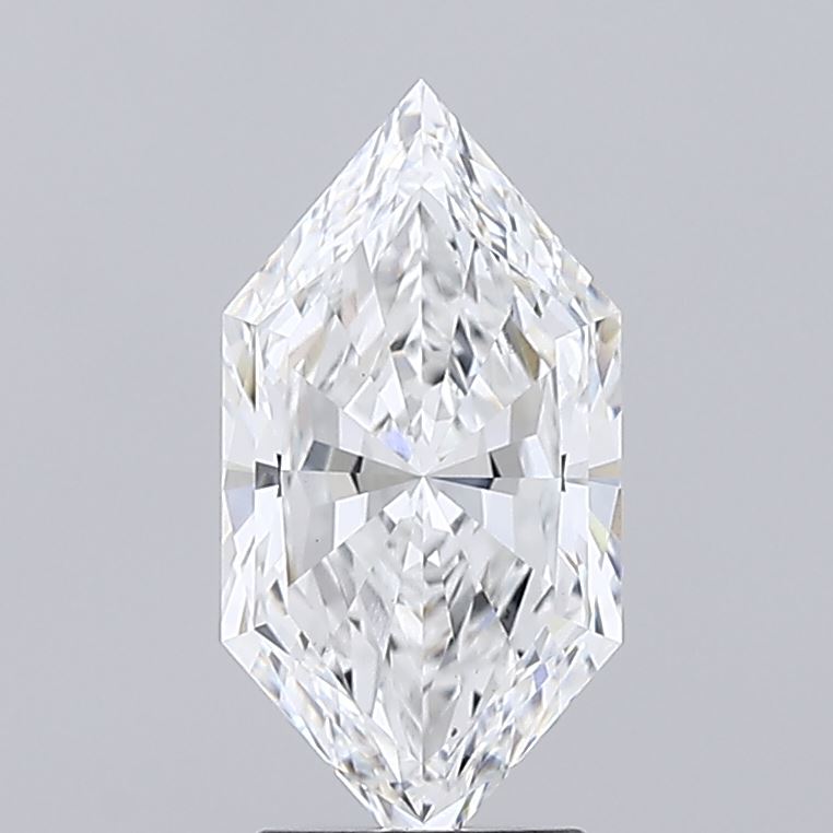 2.56 A brilliant cut diamond in a marquise shape, positioned upright against a light gray background. It reflects light with a dazzling sparkle and clarity.
