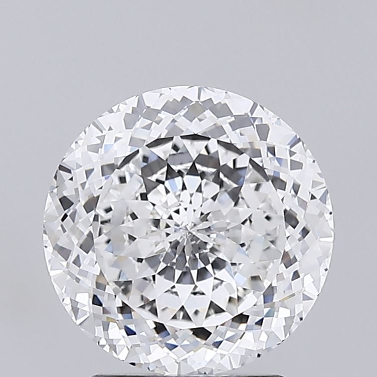2.56 A brilliant, round-cut diamond sparkling with intricate facets against a soft gray background, showcasing its clarity and brilliance.