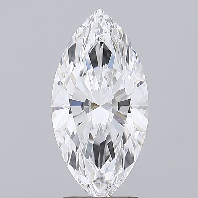 2.58 Marquise diamond with precise cuts and facets against a neutral background.