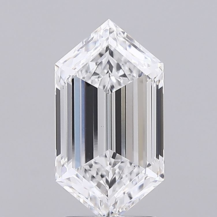 2.59 Emerald-cut diamond on a light gray background, showcasing parallel facets and sharp corners. It sparkles with clarity, elegance, and sophistication.