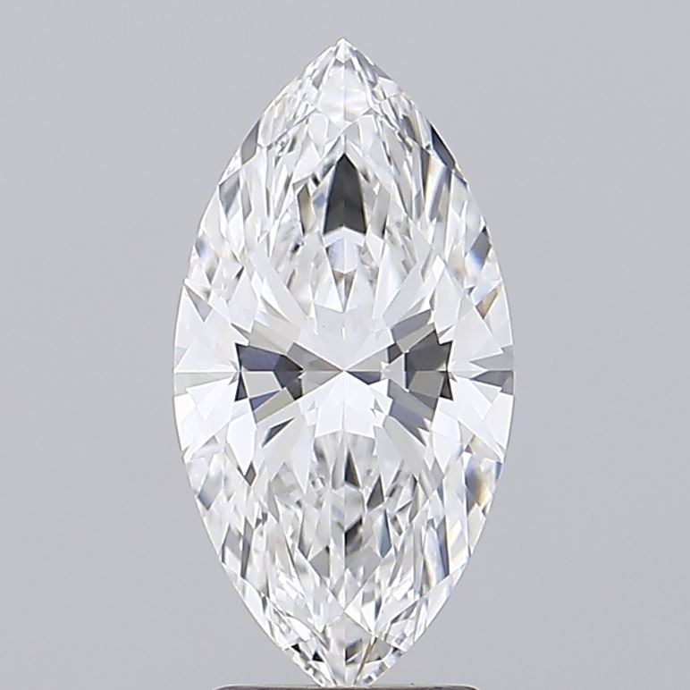 2.59 A marquise-cut diamond against a plain gray background. The diamond sparkles with intricate facets, conveying elegance and luxury.