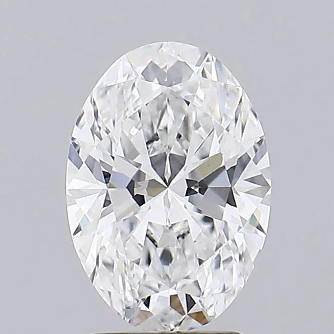 2.59 An oval cut diamond shining brilliantly against a grey background.