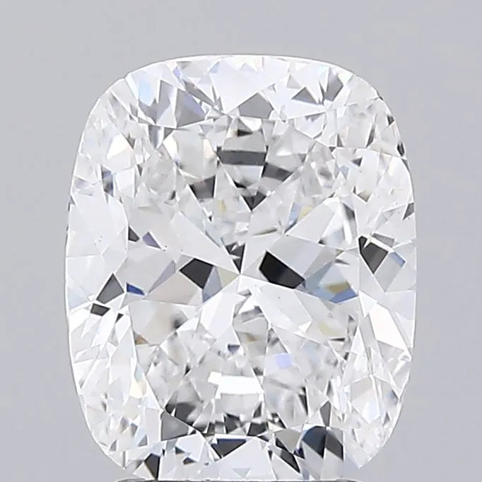 2.67 Close up of a cushion-cut diamond against a neutral background.