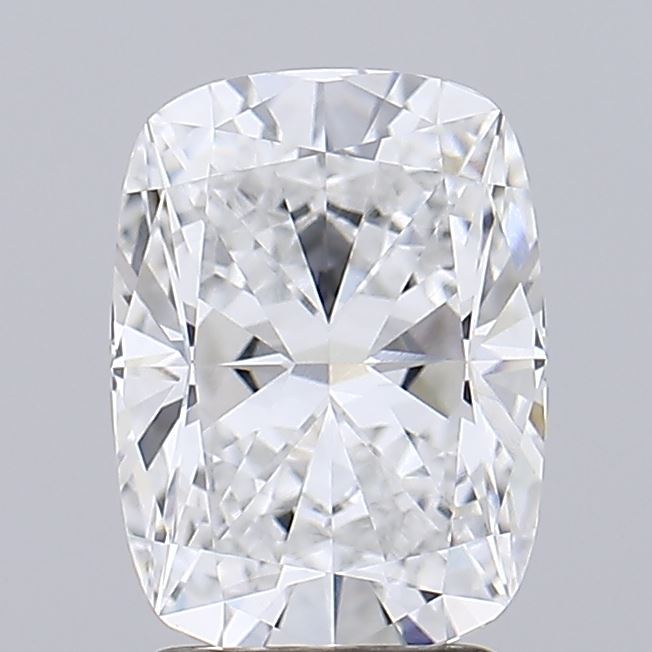 2.73 A brilliant, cushion-cut diamond sparkles under light, showcasing its clear facets and precise symmetry against a grey background.