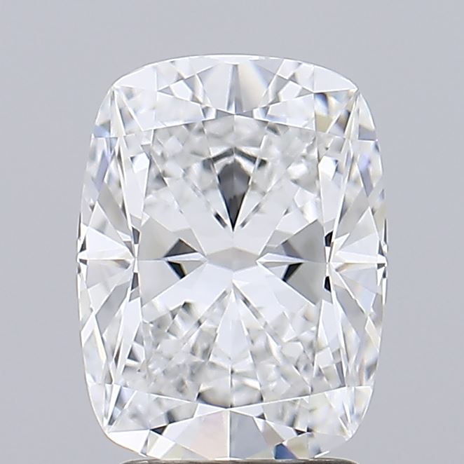 2.74 Close-up of a sparkling, cushion-cut diamond showcasing brilliance and clarity against a soft gray background.