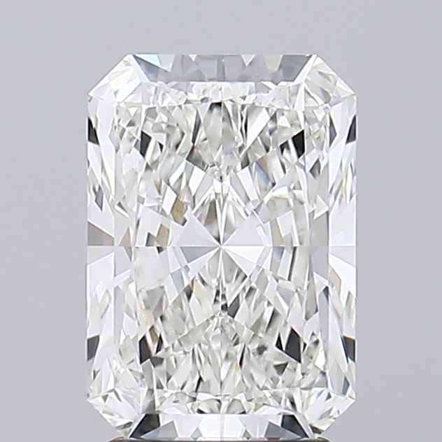 2.75 Radiant-cut diamond with a rectangular shape, displaying brilliant facets and a sparkling appearance against a plain light gray background.