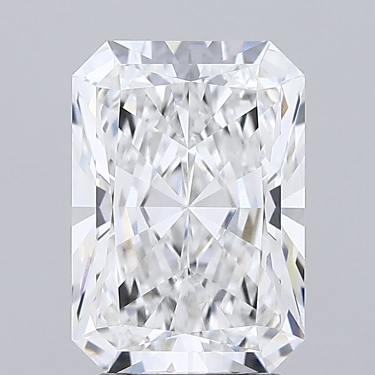 2.75 Radiant-cut diamond against a plain background, showcasing its symmetrical facets and sparkling clarity, exuding elegance and brilliance.