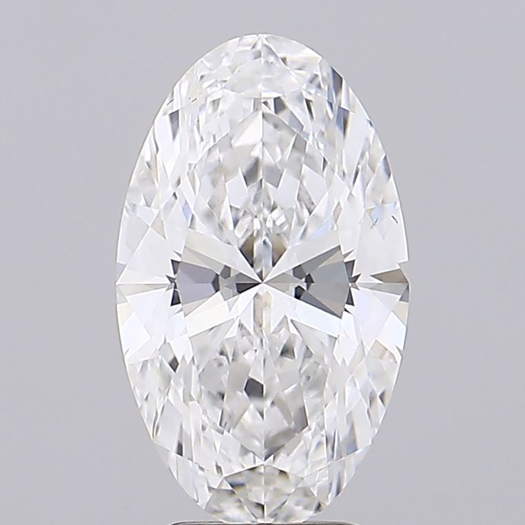 2.76 Oval-shaped diamond viewed from above, showcasing its intricate facets. The gemstone sparkles with clarity against a neutral gray background.