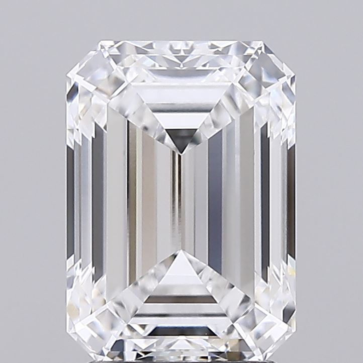 2.77 Close-up of a brilliantly cut, colorless emerald-shaped diamond, showcasing its clarity and exquisite multiple facets.