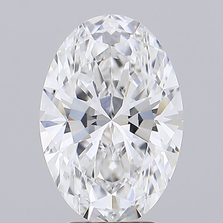 2.79 Oval-cut diamond with intricate facets displayed against a light gray background, reflecting a brilliant, sparkling shine.