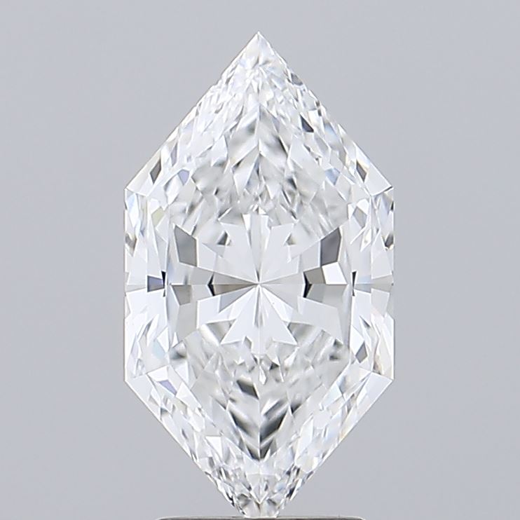 2.83 A marquise-cut diamond is set against a soft gray background. Its symmetrical facets glimmer, casting intricate reflections, evoking elegance and luxury.