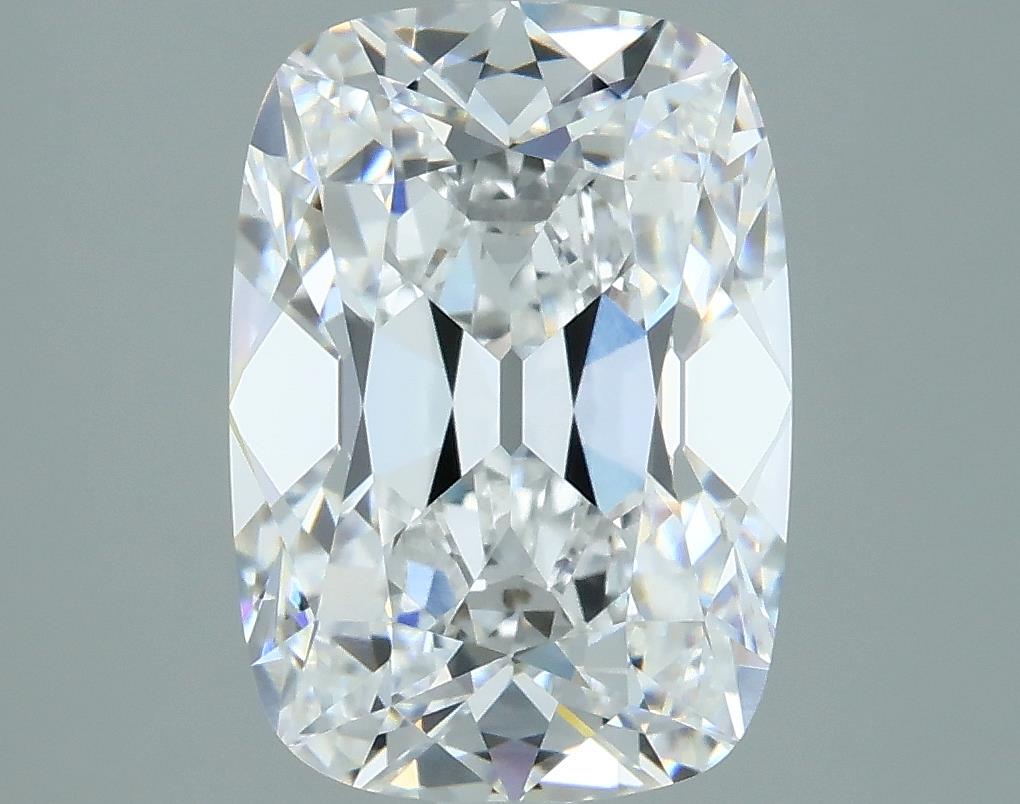 2.83 A sparkling cushion-cut diamond with intricate facets catches light against a neutral gray background, conveying elegance and luxury.