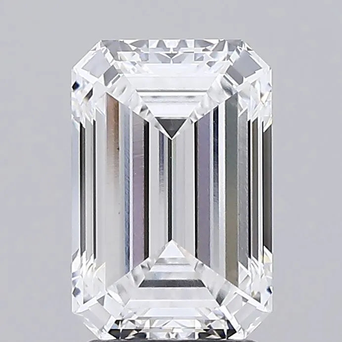 2.84 A sparkling, emerald cut diamond against a grey background.