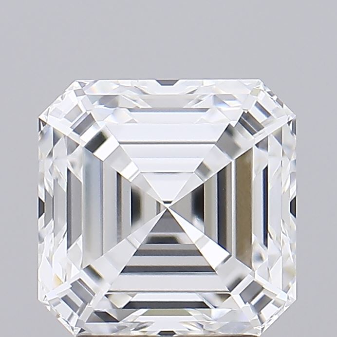 2.86 A brilliant, clear, rectangular-cut diamond with multiple facets, showing stunning clarity and light reflection against a gray background.