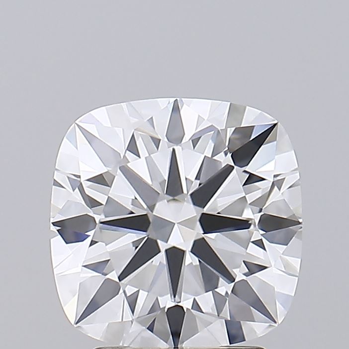 2.9 A close-up image of a sparkling cushion-cut diamond showcasing its intricate facets and brilliance against a soft gray background.