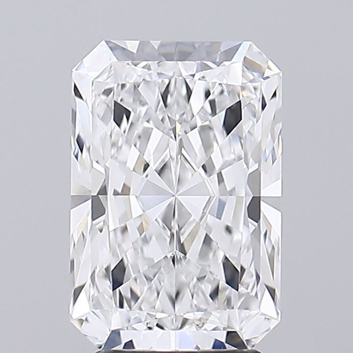 2.91 A sparkling, cut rectangular diamond showcasing its brilliant facets, reflecting light against a soft gray background.