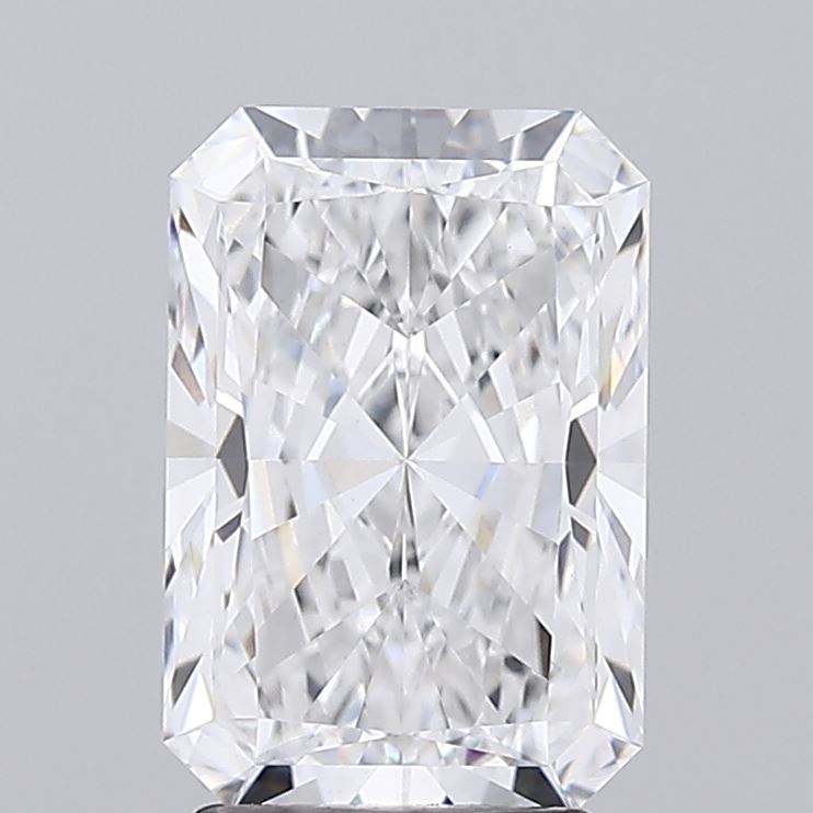 2.93 A close up of a radiant cut clear diamond against a grey background.