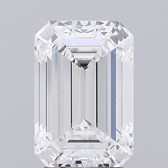 2.96 An elegant, clear emerald-cut diamond with multiple facets reflecting light against a neutral background.