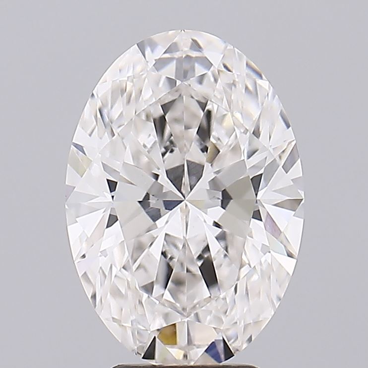 3.01 Close-up of a brilliant-cut oval diamond showcasing multiple facets and exceptional clarity against a neutral background.