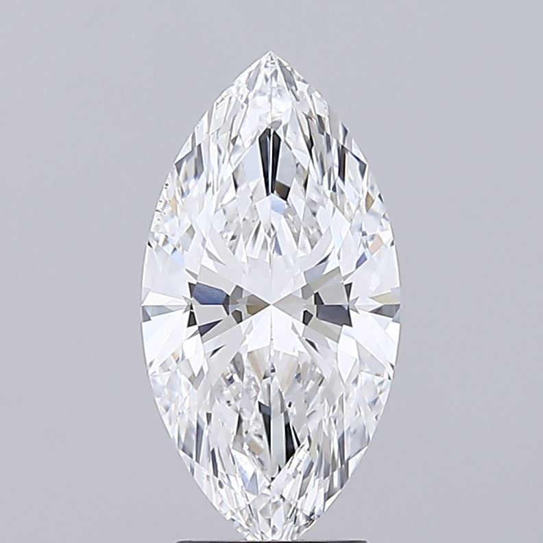 3.01 A marquise-cut diamond with brilliant facets, reflecting light against a neutral gray background. The gemstone conveys elegance and luxury.
